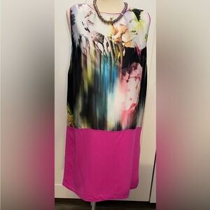 Sleeveless Floral Abstract Print Dress By Aryn K Sz LG